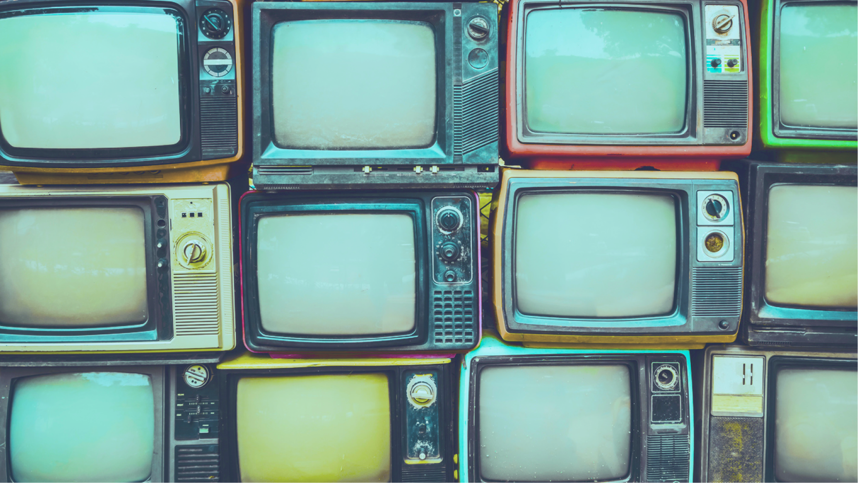 wall of vintage televisions